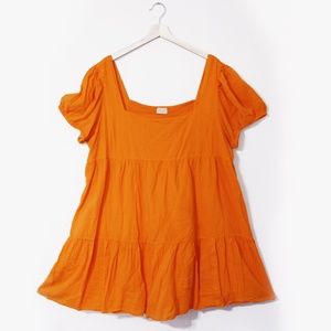 Bright Orange Puff Sleeve Cottage Core Doll Dress